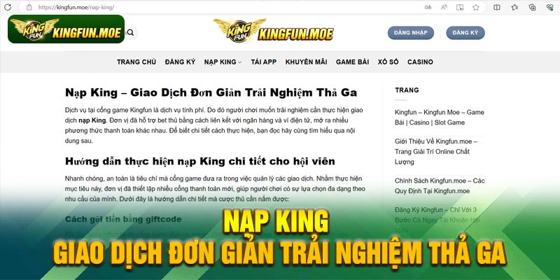 Nạp King – Giao Dịch Đơn Giản Trải Nghiệm Thả Ga