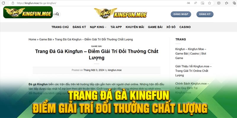 Trang Đá Gà Kingfun – Điểm Giải Trí Đổi Thưởng Chất Lượng